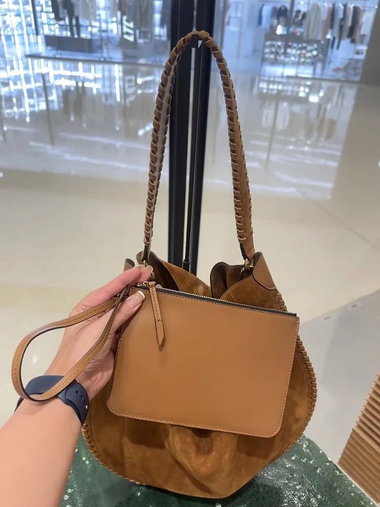 Vintage Faux Suede Women's Tote Shoulder Bag