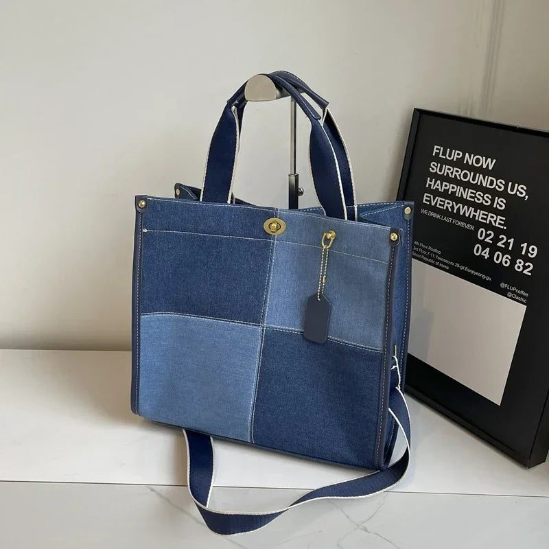 2024 Fashion Colorblock Denim Handbag for Women