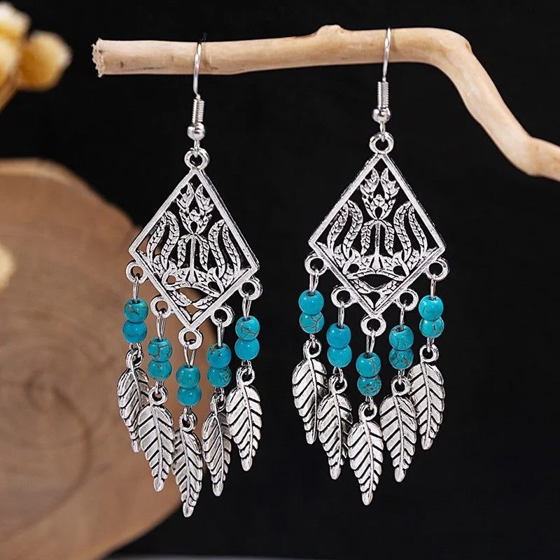Boho Antique Silver Dangle Earrings for Women
