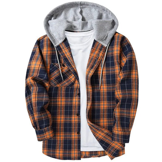 Men's Casual Plaid Flannel Hooded Shirt