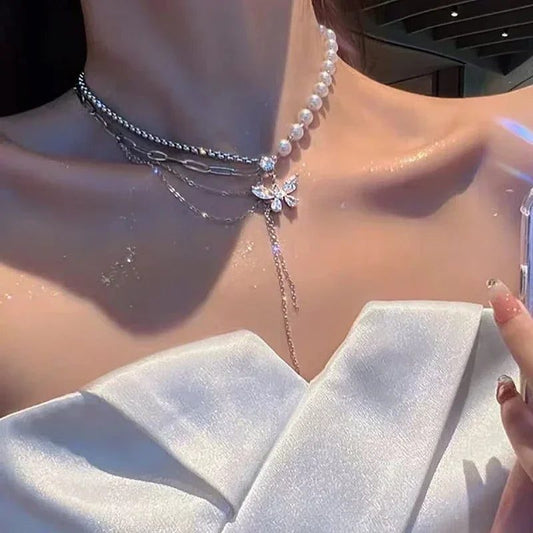 Luxury Pearl Butterfly Necklace Set for Women