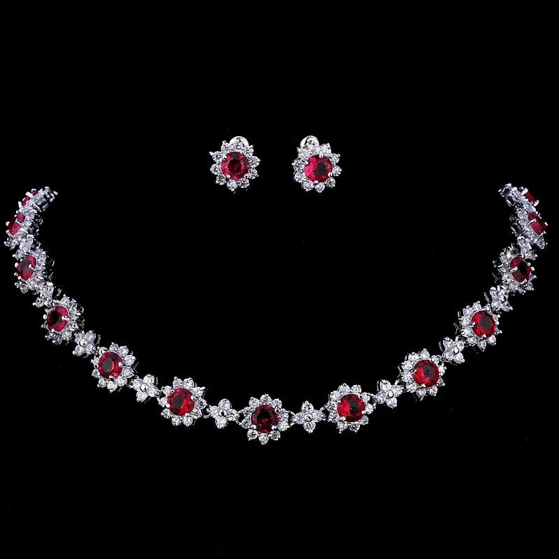 Luxury Retro Red Zirconia Wedding Jewelry Set