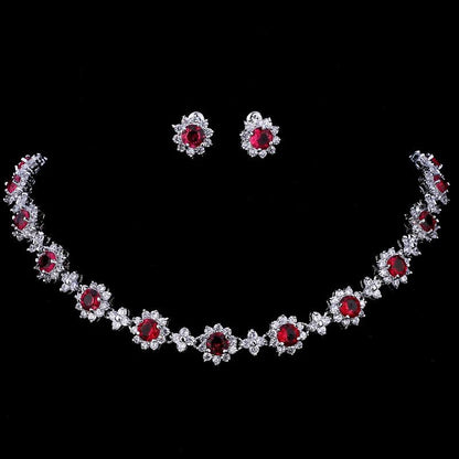Luxury Retro Red Zirconia Wedding Jewelry Set