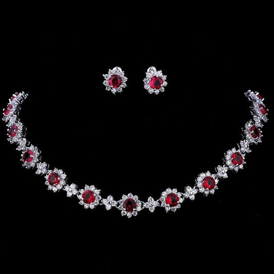 Luxury Retro Red Zirconia Wedding Jewelry Set