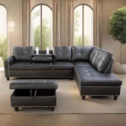 Modern L-Shaped Sofa with Ottoman for Living Room