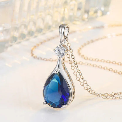 925 Sterling Silver Blue Sapphire Pendant Necklace