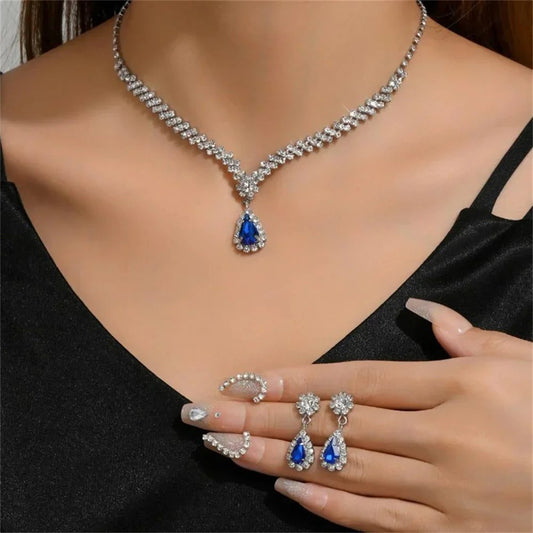 Elegant Water Drop Crystal Necklace Earrings Set