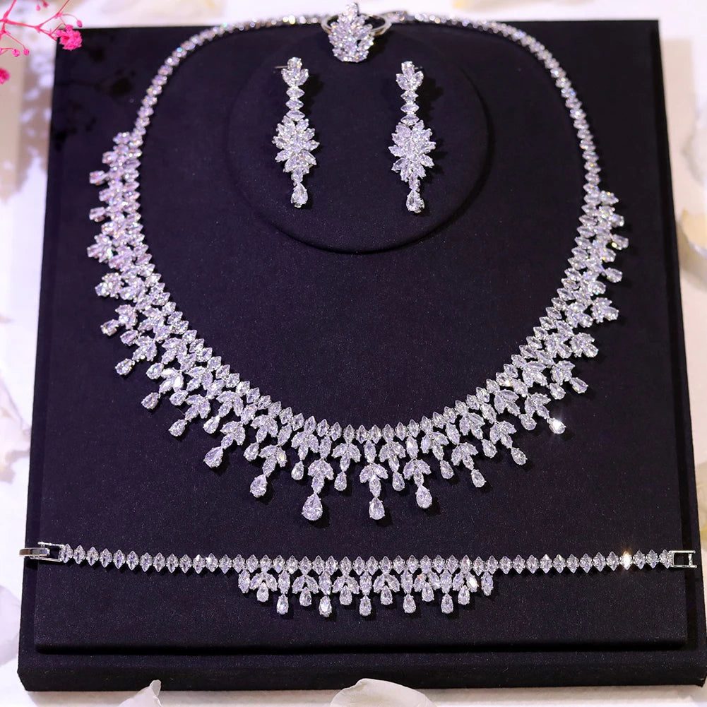 Elegant Leaf Design Bridal Jewelry Set