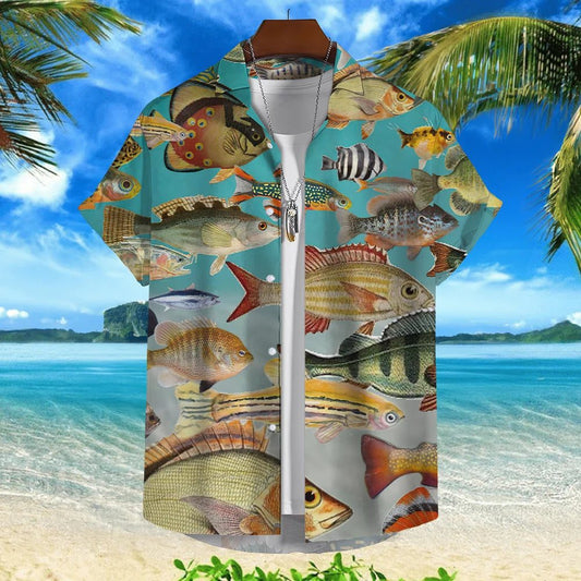 Trendy 3D Fish Print Hawaiian Shirts Men