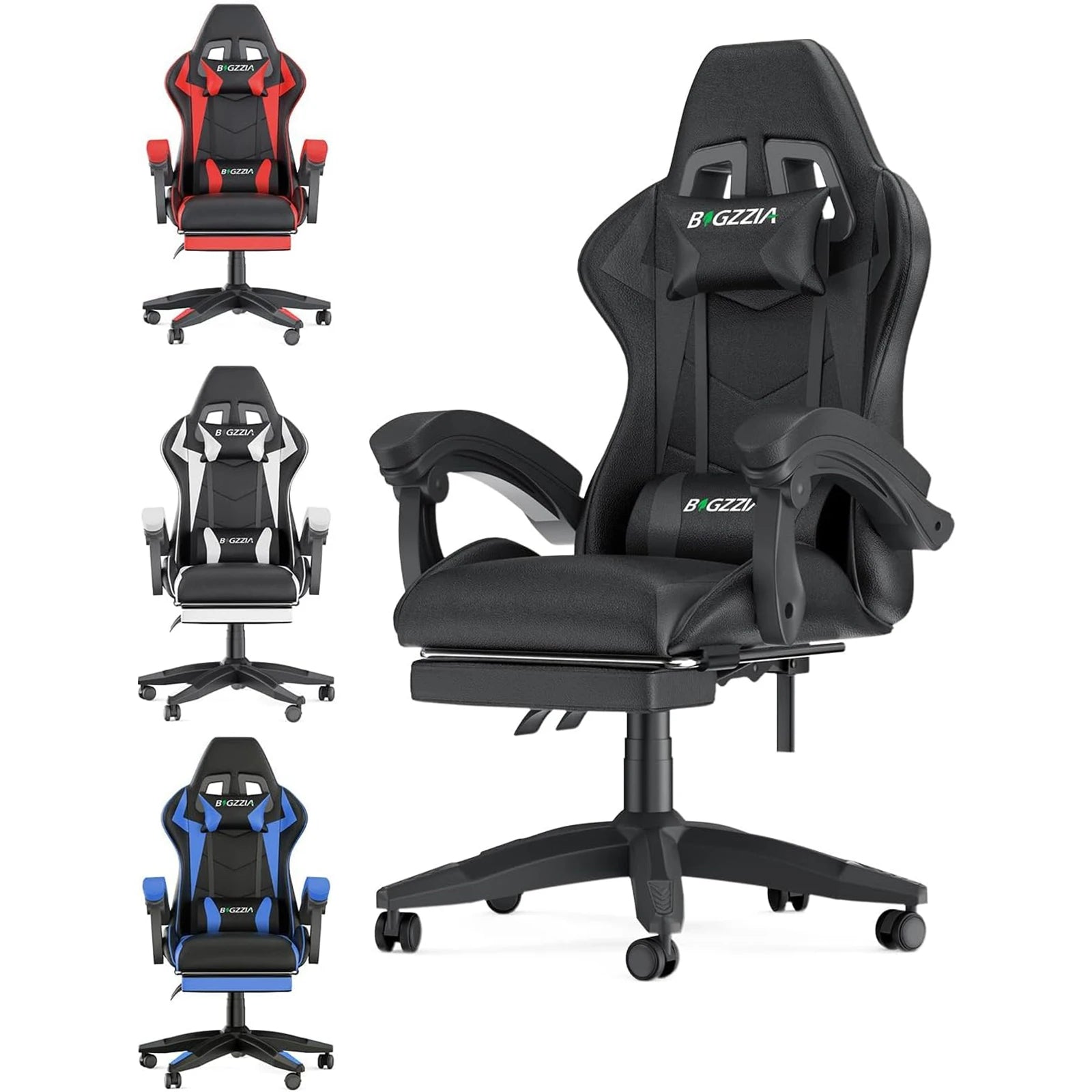 Ergonomic Gaming Chair with Footrest and Headrest