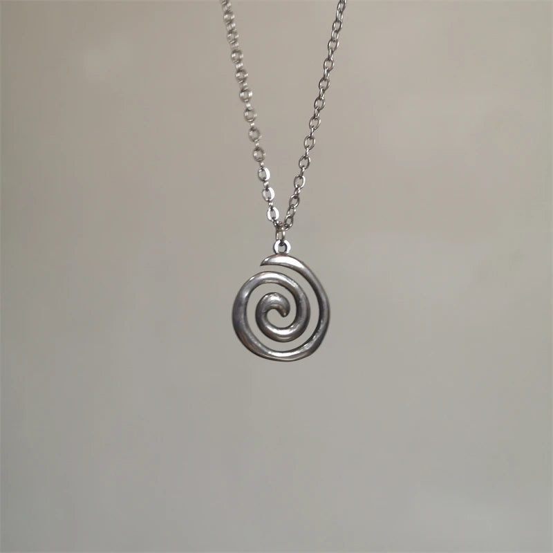 Vintage Spiral Vortex Pendant Leather Necklace 2023