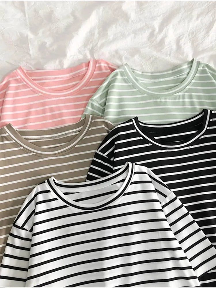 Striped Casual O-Neck T-Shirt for Women