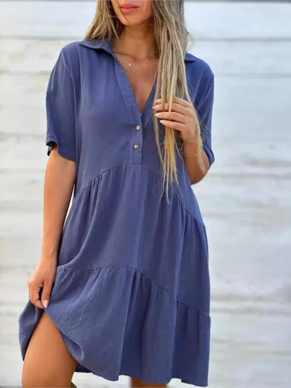Stylish Cotton Linen Summer Dress Shirts Women