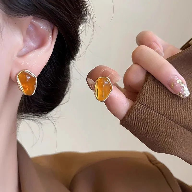 Amber Geometric Stud Earrings for Women
