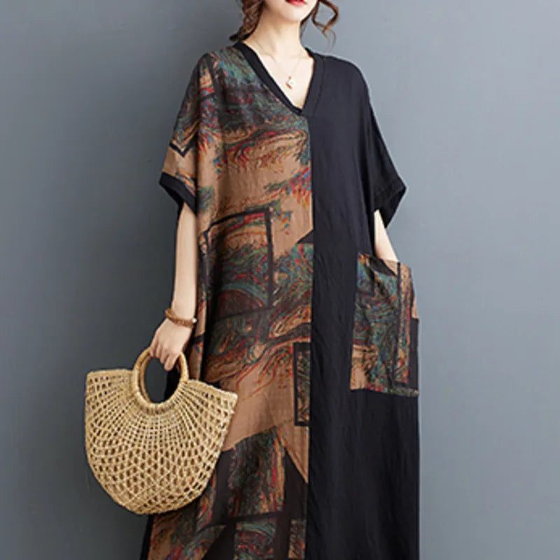 Vintage Black Cotton Dress with Pockets