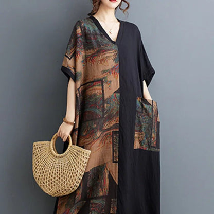 Vintage Black Cotton Dress with Pockets