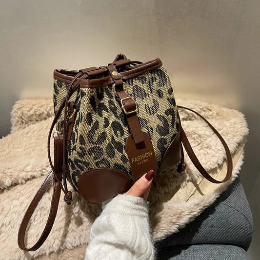 Leopard Print Crossbody Bucket Bag for Women