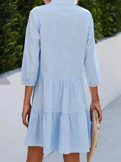 Elegant Summer Checkered Midi Dress Shirt