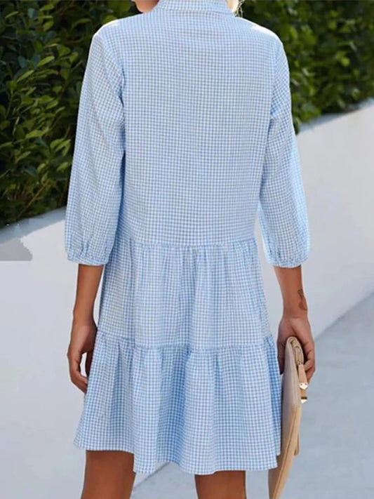 Elegant Summer Checkered Midi Dress Shirt