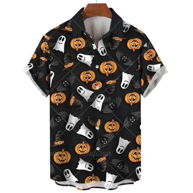 Men's Hawaiian Halloween Shirt with Devil Print