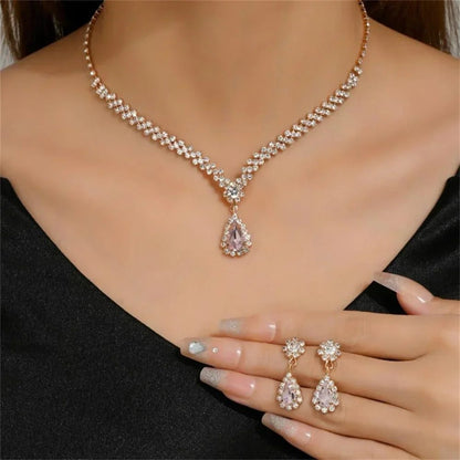 Elegant Water Drop Crystal Necklace Earrings Set