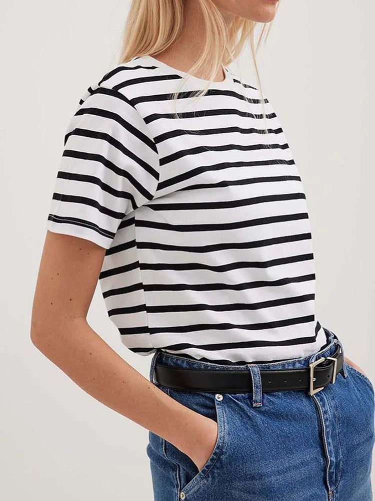 Cozy Striped Short Sleeve T-Shirt for Women