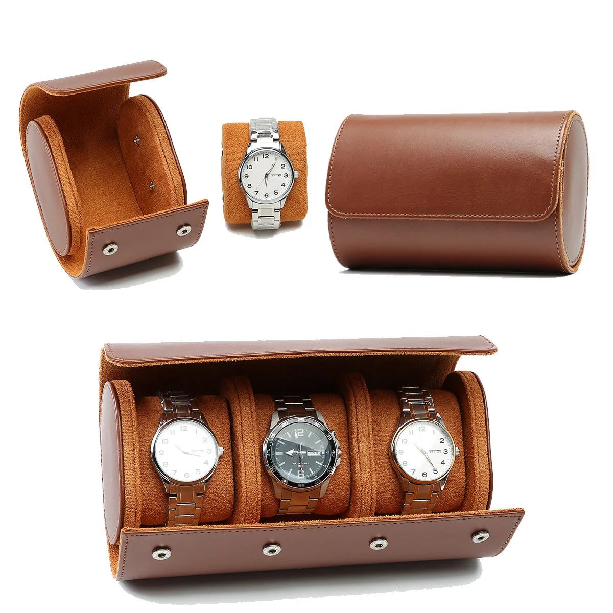 Portable Vintage Leather Watch Roll Travel Case