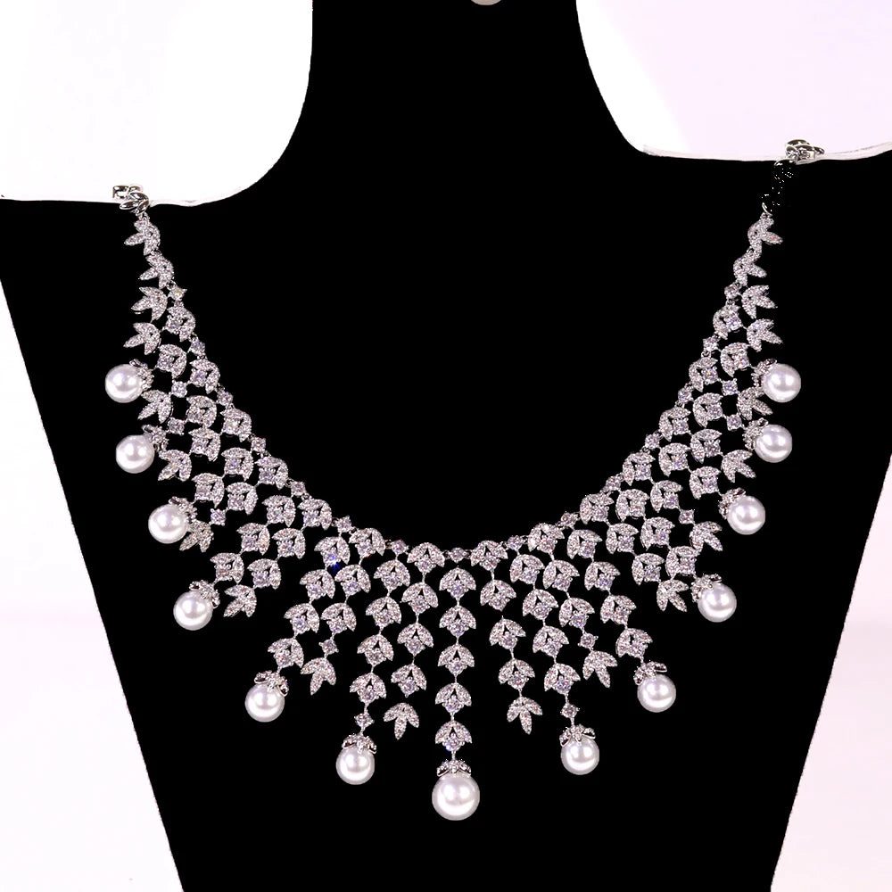 Luxury Pearl Tassel Necklace Set for Weddings