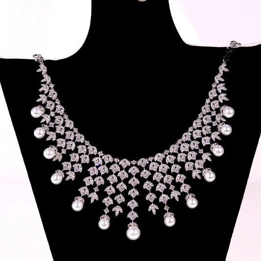 Luxury Pearl Tassel Necklace Set for Weddings