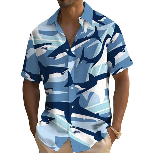 2024 Men's Hawaiian Shirts 3D Shark Print