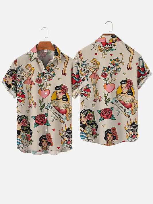 Men's Hawaiian Shirts: Retro Mermaid Print Summer