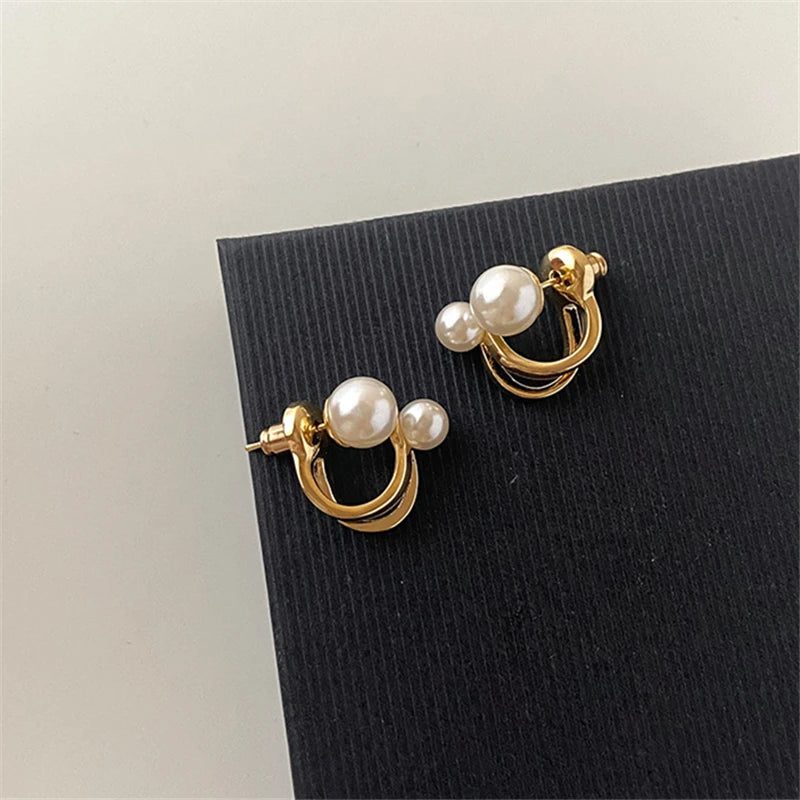 Elegant Double Imitation Pearl Stud Earrings