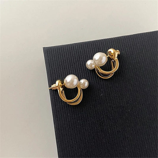 Elegant Double Imitation Pearl Stud Earrings