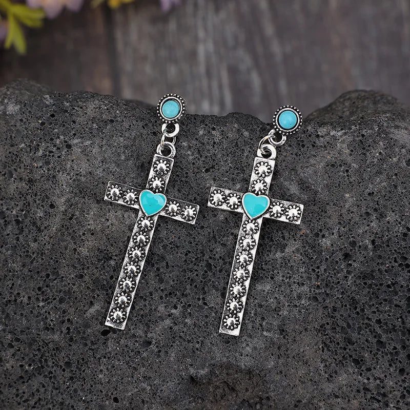 Turquoise Cross Stud Earrings for Women
