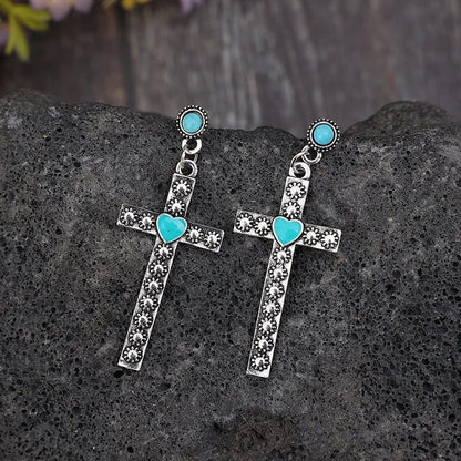 Turquoise Cross Stud Earrings for Women