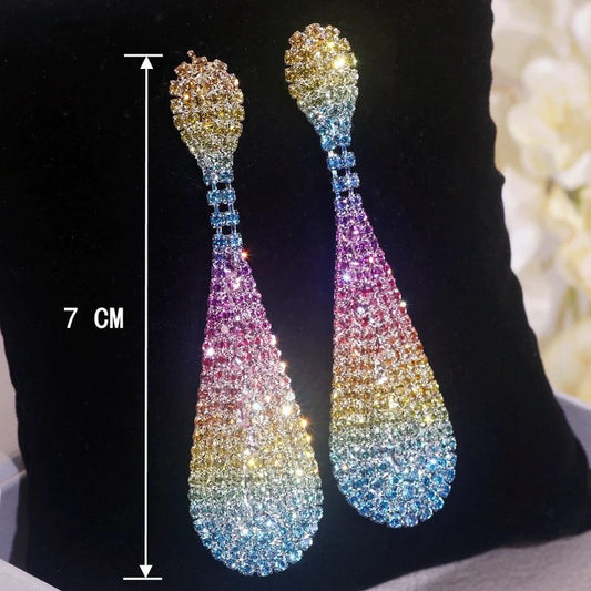 Luxury Rainbow Crystal Drop Earrings for Weddings
