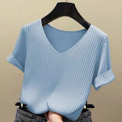 Summer Ice Silk Cropped T-Shirt for Women
