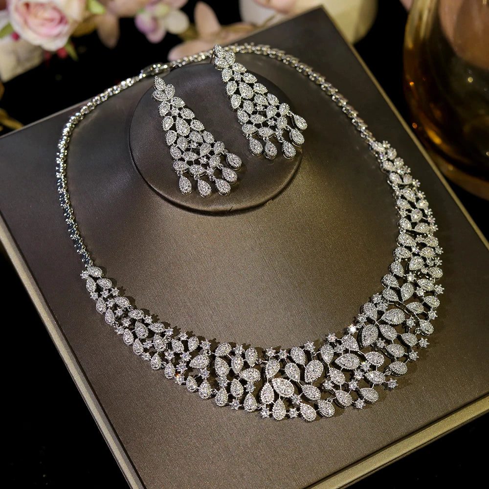 Luxury CZ Crystal Wedding Necklace Set 2024