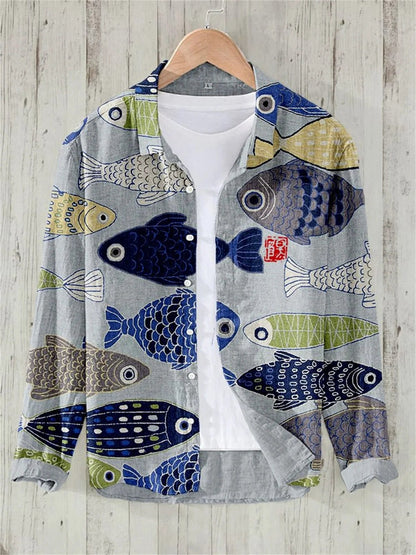 Men's Vintage Japanese Fish Linen Shirt