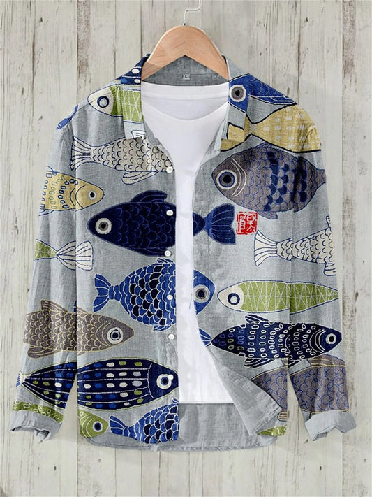 Men's Vintage Japanese Fish Linen Shirt