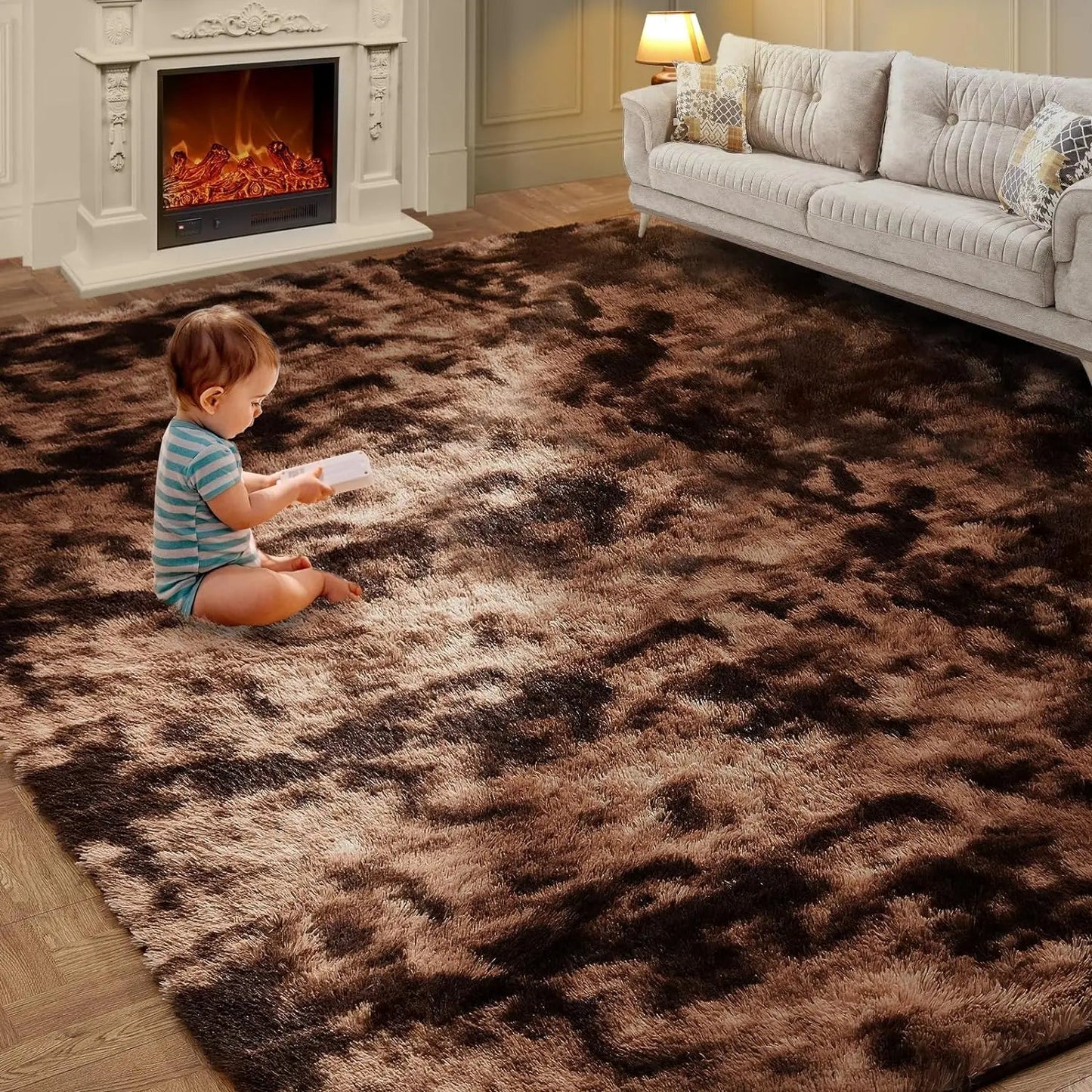 Soft Silk Wool Shag Area Rug