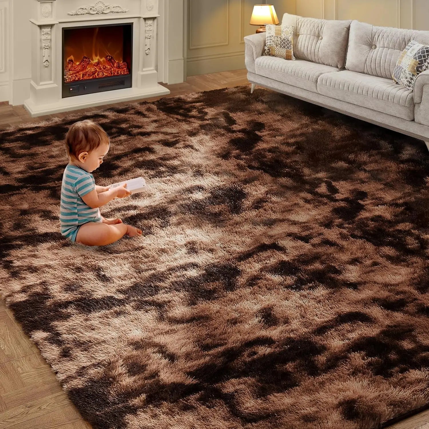 Soft Silk Wool Shag Area Rug