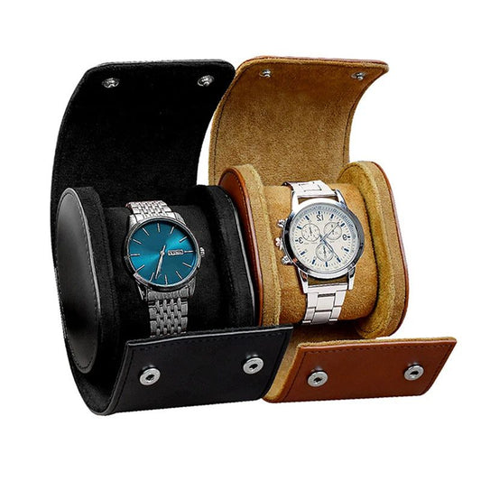 Portable Leather Watch Case for Travel Storage