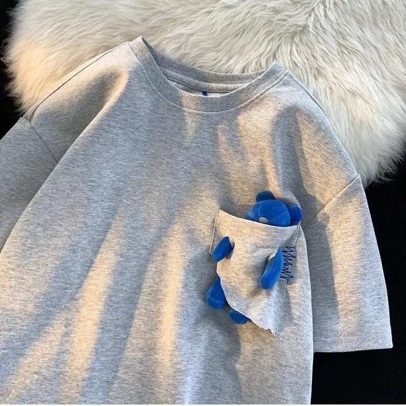 Men's Casual Pocket Teddy Bear T-Shirt