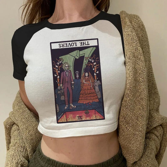 Trendy Women's Cropped T-Shirt with Tarot Print