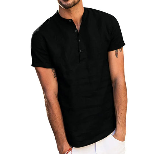 Men's Summer Cotton Linen Short Sleeve Shirt