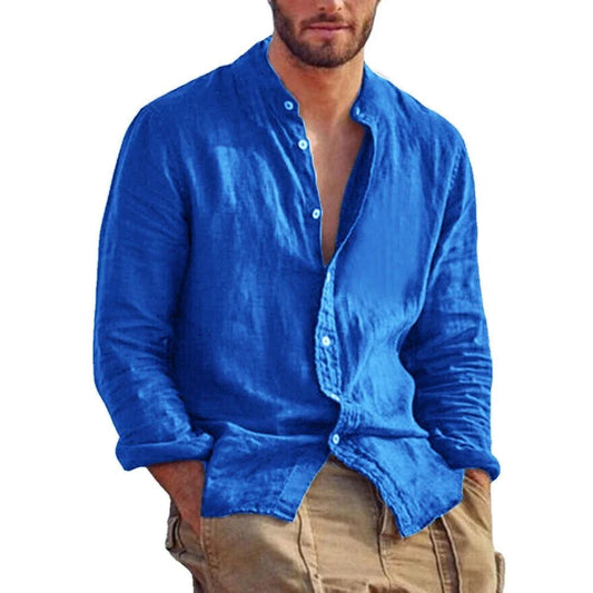 Men's Plus-Size Linen Cotton Long Sleeve Shirt