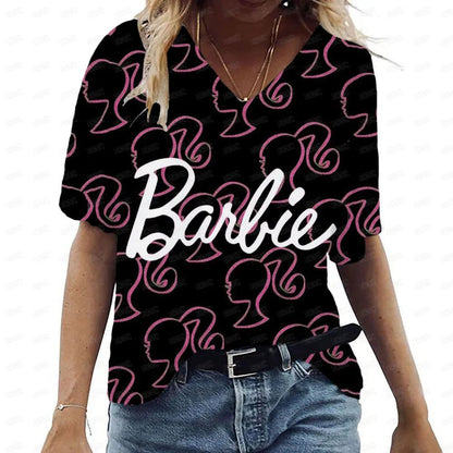 Pink V-Neck Casual T-Shirt for Women