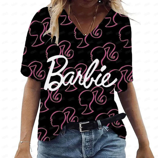 Pink V-Neck Casual T-Shirt for Women