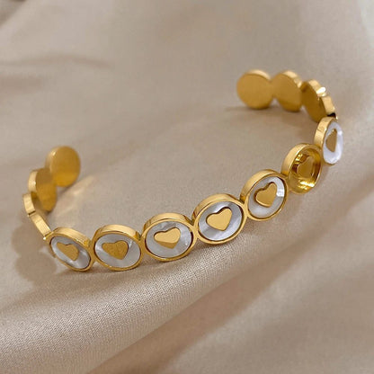 Waterproof Gold Plated Heart Cuff Bracelet